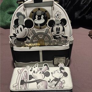 Disney Parks Steamboat Willie Loungefly Mini Backpack and wallet